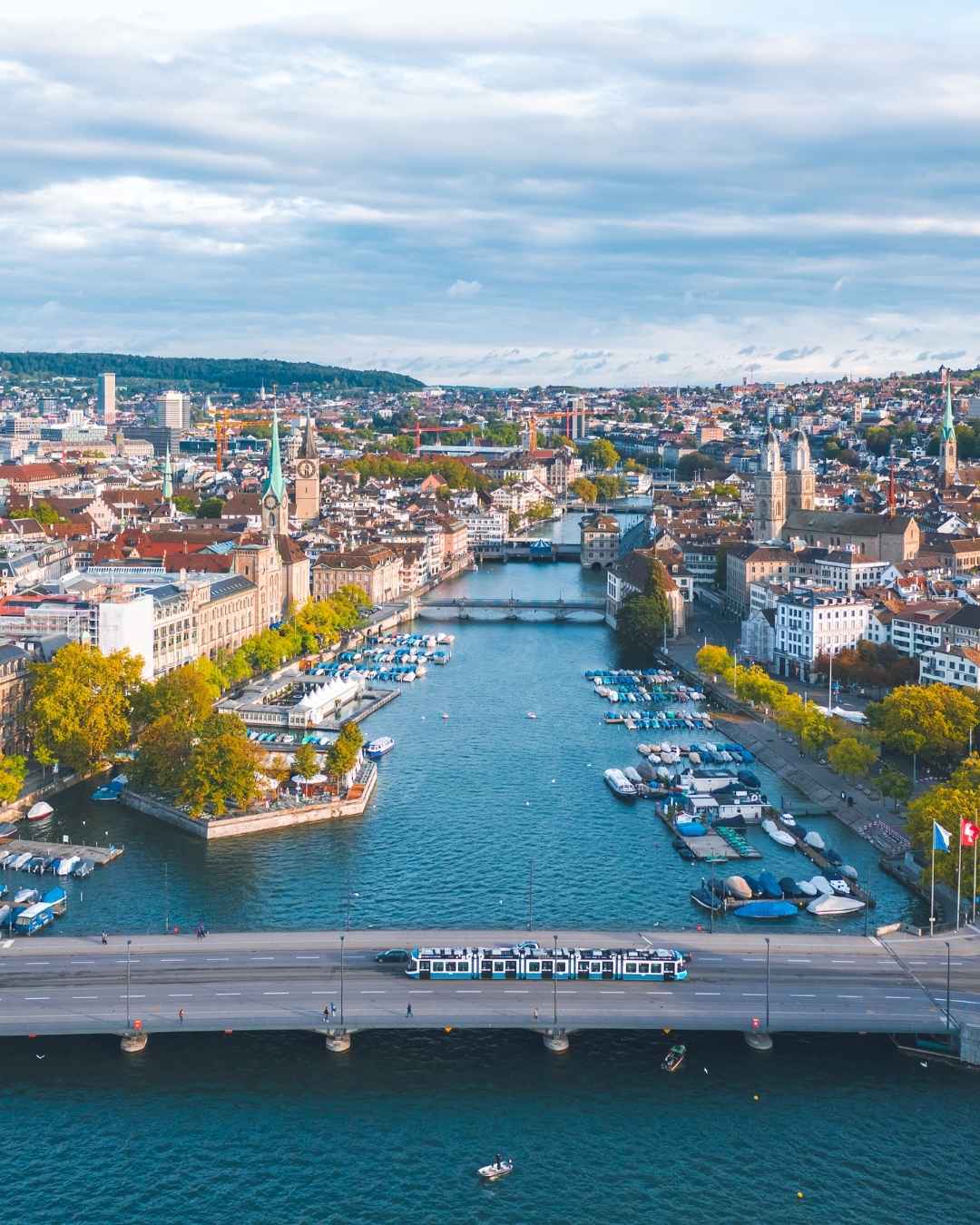 Autumn cityscape of Zurich in Switzerland.